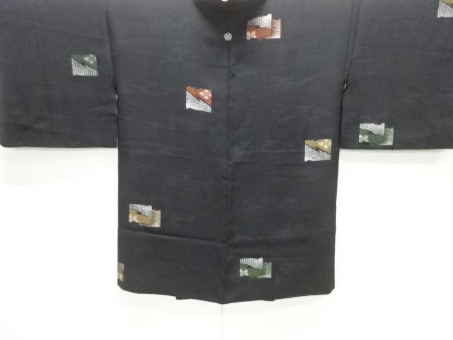 大正ロマン　色紙に花模様織り出し漆一つ紋羽織